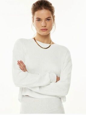 Aritzia TNA White waffle long sleeve cropped
